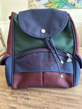 VTG Ellesse Colourblock Backpack 90s Streetwear Rare Enamel Zipper Logo